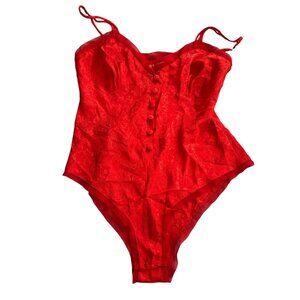Vintage Victorias Secret Red Bodysuit Medium Teddy Lingerie Gold Label Buttons